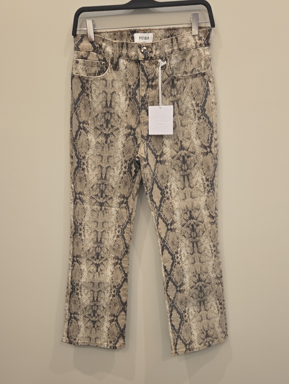 NWT Pistola Beige Python Print Lennon Crop Women's Jeans. Size 28.